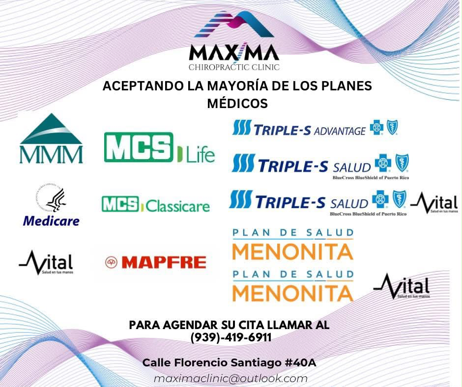 Planes médicos aceptados en Maxima Chiropractic Clinic